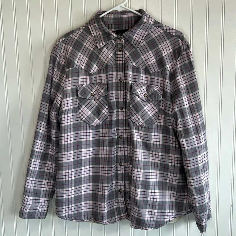 JACHS Girlfriend Shacket Plaid Pearl snap button up lined‎ women's size XL